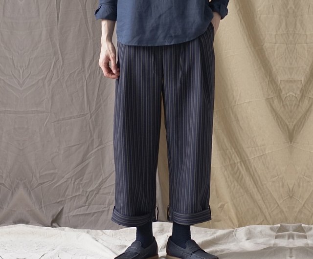 Customized Stripe String Pants Vintage Stripe Wide-Leg Cropped Pants - Shop  iionces Men's Pants - Pinkoi