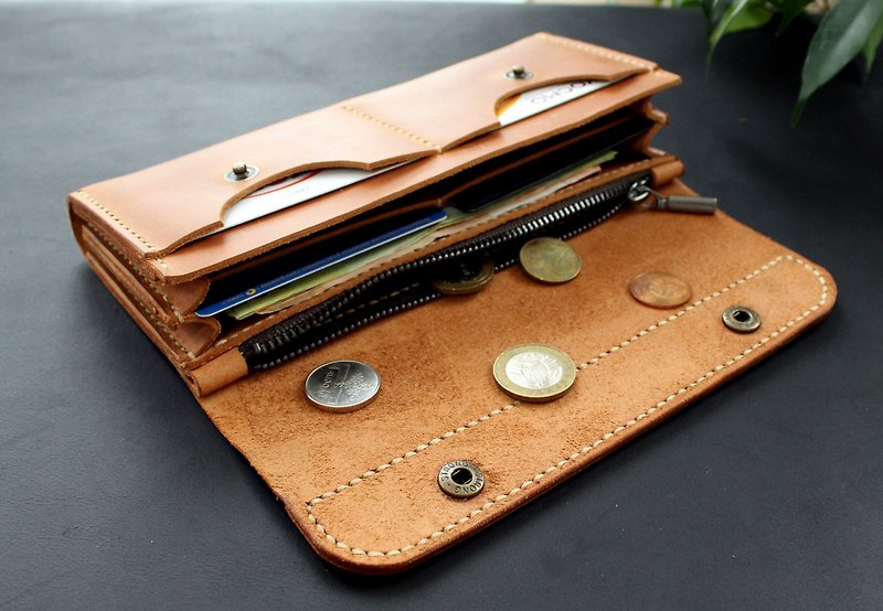 womens wallet, leather Long travel clutch organizer - กระเป๋าสตางค์ - หนังแท้ สีส้ม