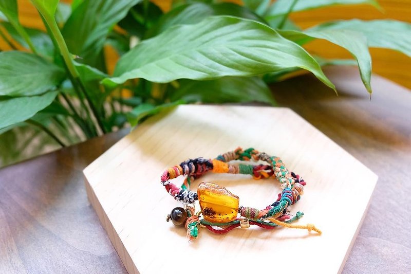 Handmade Amber Fabric Double Circle Bracelets (Tailor Made) - Bracelets - Cotton & Hemp Multicolor