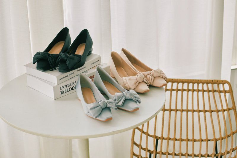 Jill satin bow flats (three colors) low heels - รองเท้าบัลเลต์ - เส้นใยสังเคราะห์ 