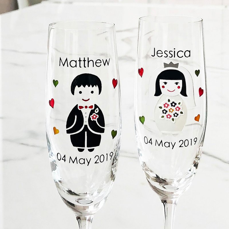 Champagne Glasses - Russia Doll (Including casting & coloring names & date) - Bar Glasses & Drinkware - Glass Multicolor