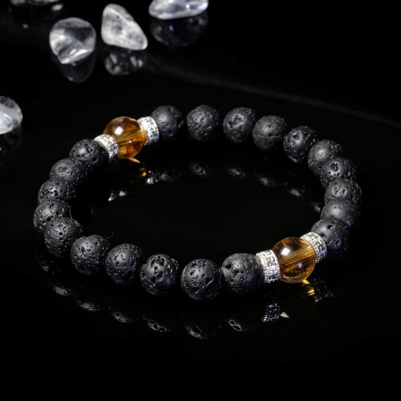 【Light Domain】Guardian Series│Citrine × Stone × Sterling Silver Crystal Bracelet, Lucky and Wealthy Accessories - Bracelets - Crystal Black