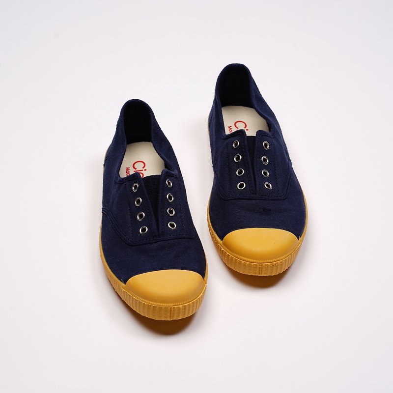 西班牙帆布鞋 CIENTA J70997 77 深藍色 黃底 經典布料 大人 - 女款休閒鞋 - 棉．麻 藍色