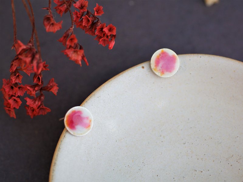 925 sterling silver love peach blossom source-source ear acupuncture - ต่างหู - เงิน สีแดง