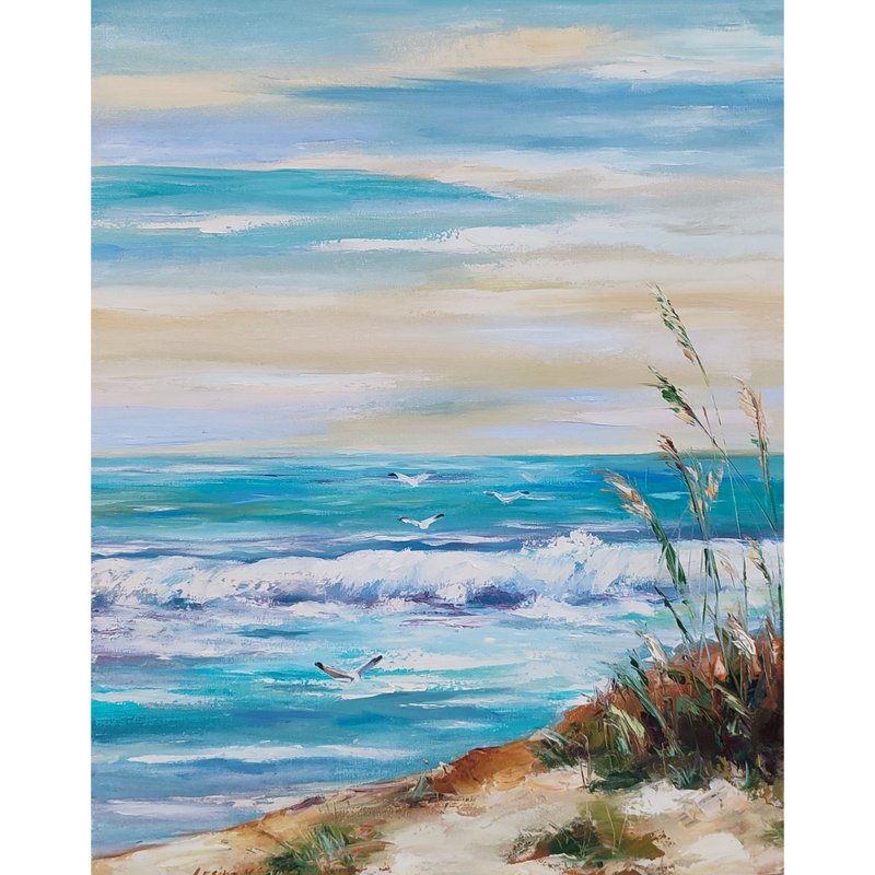 Seascape Oil Painting Sea Oil Art Sea Artwork Landscape Painting Original Art - Wall Décor - Other Materials Blue