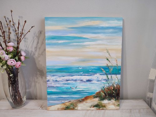 油絵　「海（はは）」 油絵 絵画【海とハイビスカス】 絵画 HR 通販 14514801