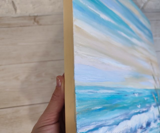 海の風景油絵 海の油絵 海のアートワーク 風景画 オリジナル