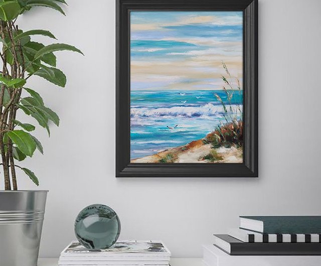 海の風景油絵 海の油絵 海のアートワーク 風景画 オリジナル