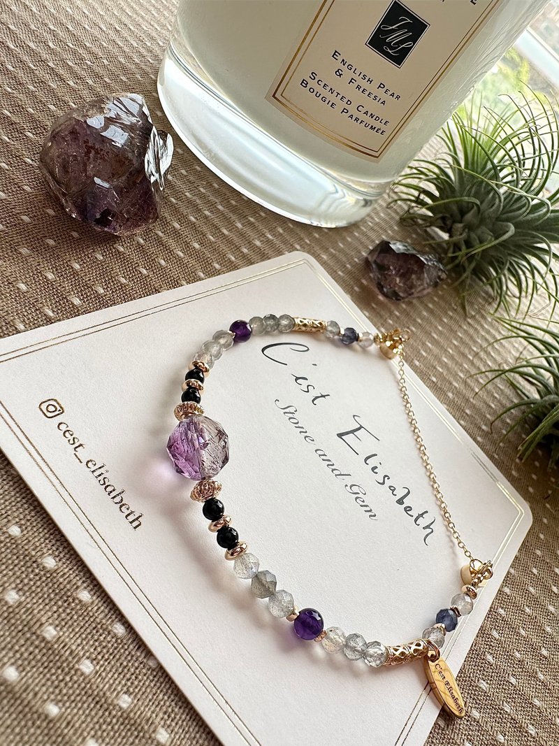 The Unicorn - High Quality Diamond Cut Purple Super Heptachite Onyx 14k Gold Plated Bracelet - สร้อยข้อมือ - คริสตัล 