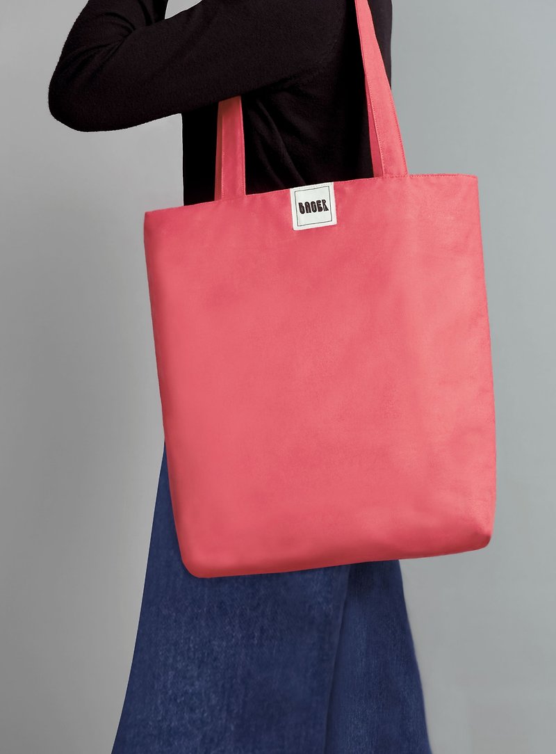 Non-printing minimalist plain shoulder canvas bag (large) / coral powder - กระเป๋าแมสเซนเจอร์ - ผ้าฝ้าย/ผ้าลินิน สึชมพู