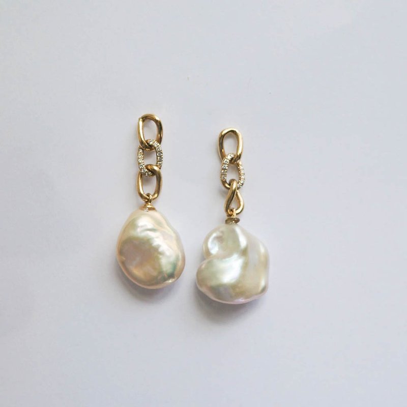 【Fuxiang Bailu】Original 18K gold natural Japanese seawater pearl earrings - ต่างหู - ไข่มุก สีทอง