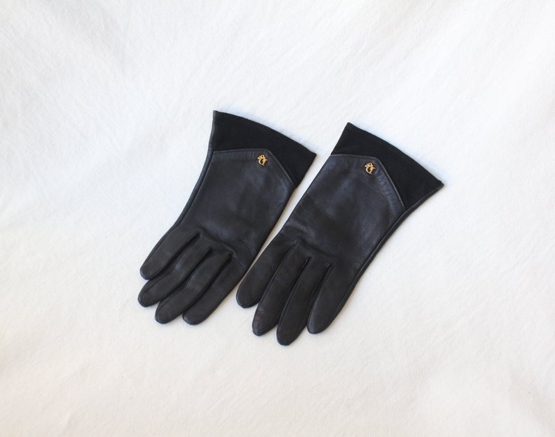 FOAK vintage/reserved/Christian Dior black sheepskin gloves - ถุงมือ - หนังแท้ 