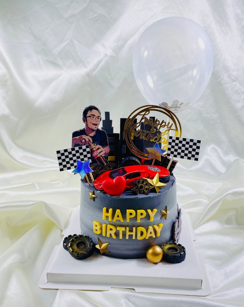 汽車 跑車 蛋糕 生日蛋糕 客製化 彌月 甜點 婚禮 6 8吋 面交 - 蛋糕/甜點 - 新鮮食材 灰色
