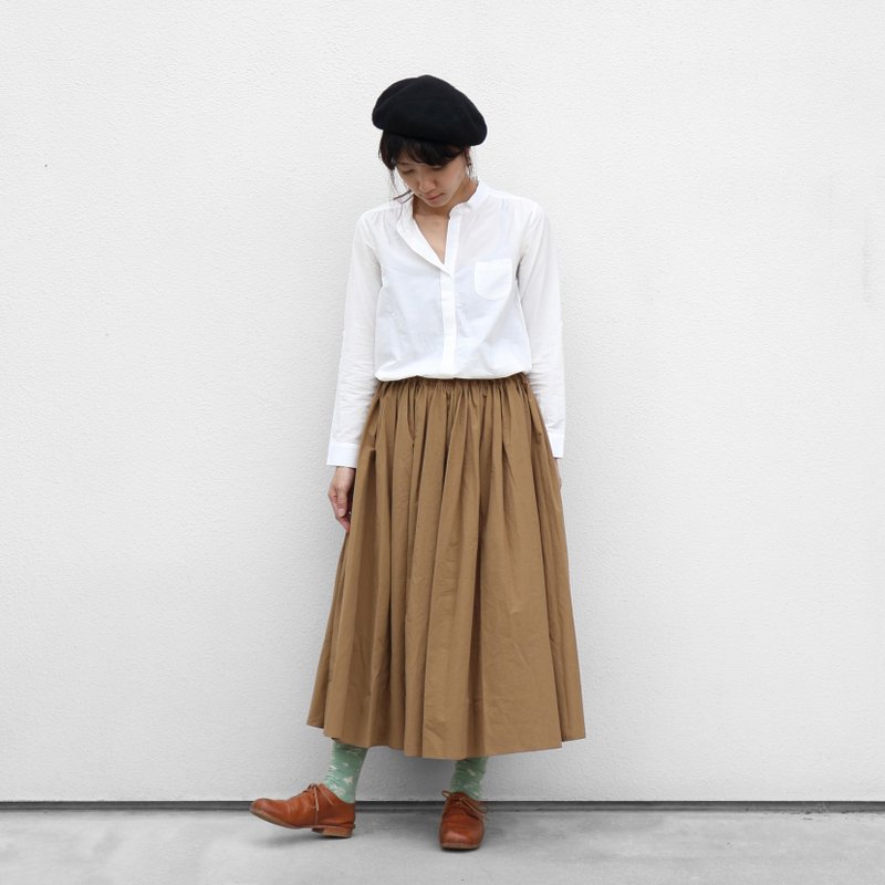 Fluffy cotton long skirt [Brown] - กระโปรง - ผ้าฝ้าย/ผ้าลินิน สีนำ้ตาล