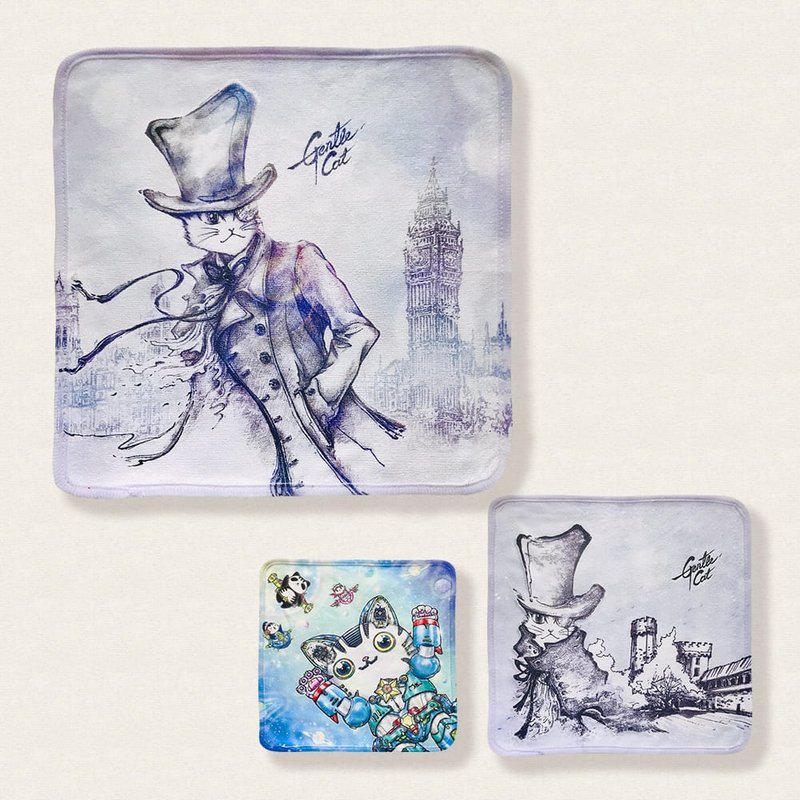 Hand towel/handkerchief/square towel-Misty London, Sherlock Holmes, Robotic Cat - Handkerchiefs & Pocket Squares - Polyester 