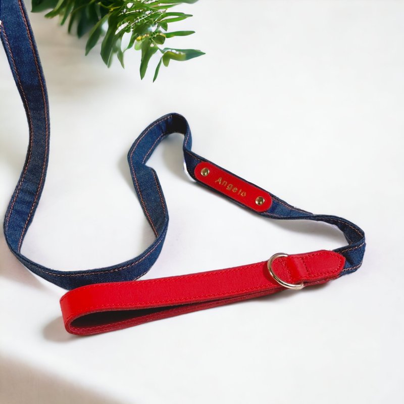 [Public Welfare Pet Leash] Classic Pet Leash | Leather combined with denim - ปลอกคอ - หนังแท้ สีแดง