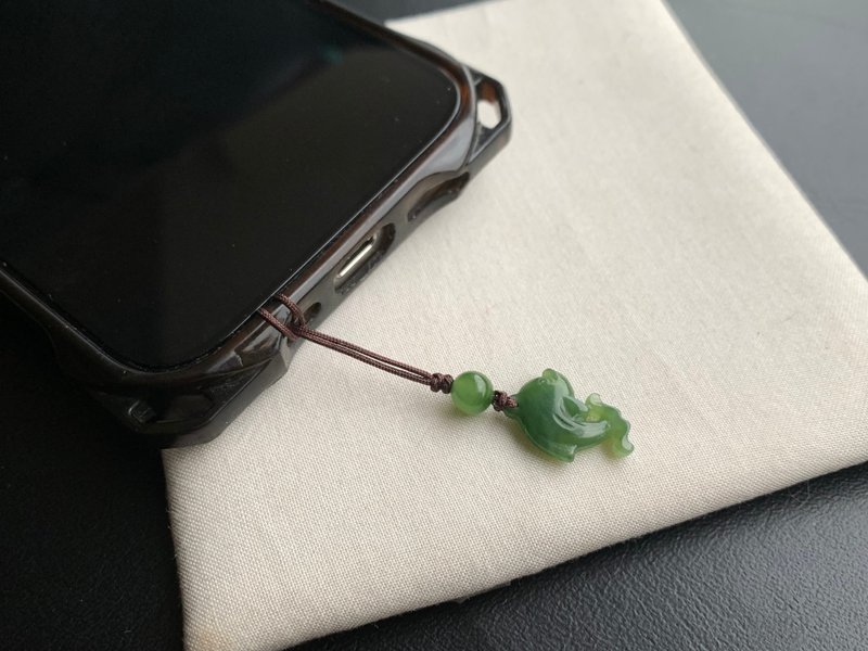 天然碧玉海豚 手機吊飾 手機掛繩 - 吊飾/掛飾 - 玉石 綠色