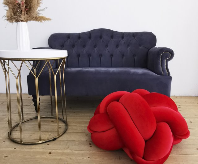 Handmade furniture for living room - Ottoman pouf red - Floor cushion  velvet - Shop EvgeniaKnot Pillows & Cushions - Pinkoi