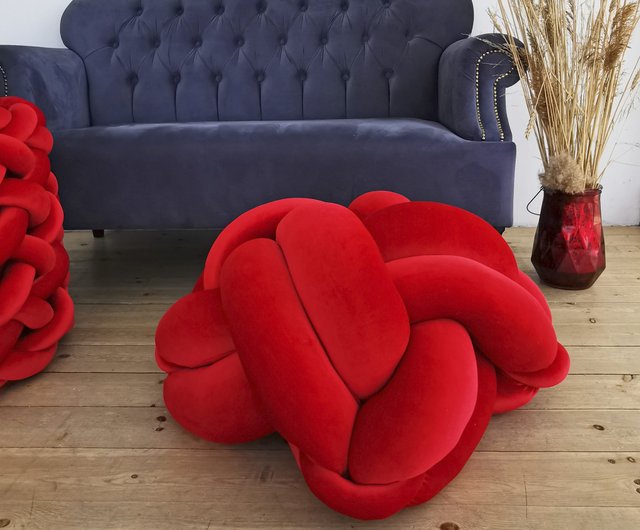 Handmade furniture for living room - Ottoman pouf red - Floor cushion  velvet - Shop EvgeniaKnot Pillows & Cushions - Pinkoi