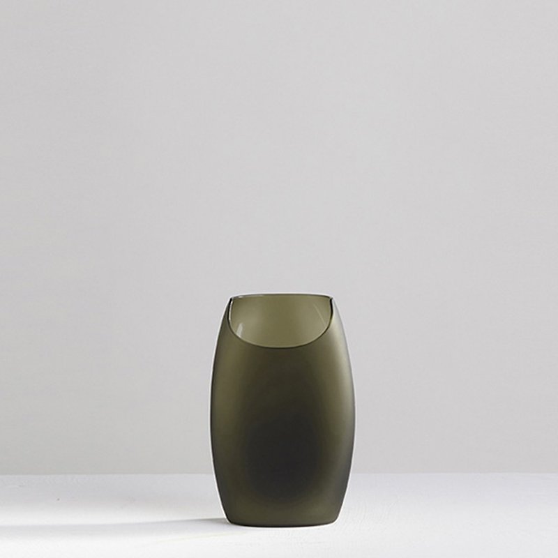 【3,co】Glass Moon-shaped Flat Flower Vessel (No. 8)-Green - Pottery & Ceramics - Glass Green