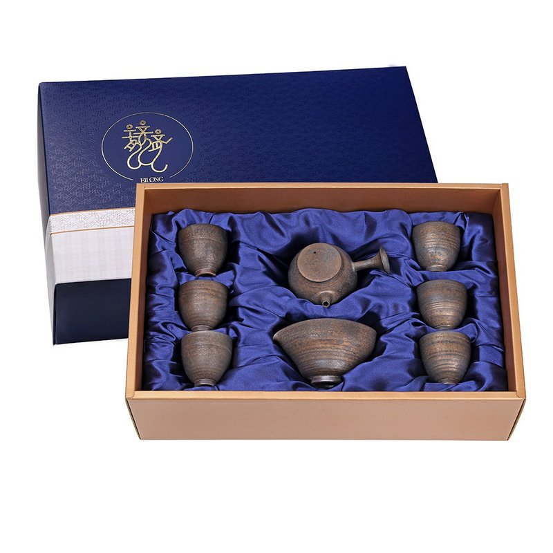 黑鐵釉8入禮盒-(壺+海+6杯) - 茶壺/茶杯/茶具 - 陶 黑色