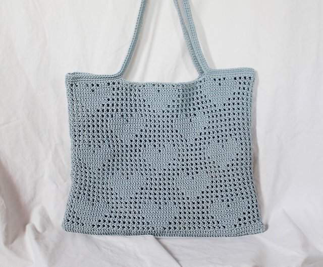 Too Heart Personalized Pixel Arts Crochet Tote Bag ,Dark Pink 