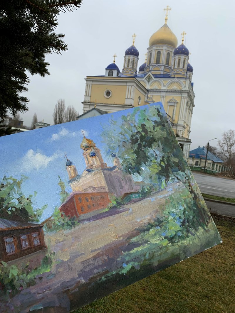 Creating an oil painting of an ancient city - โปสเตอร์ - ผ้าฝ้าย/ผ้าลินิน หลากหลายสี