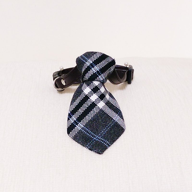 Ella Wang Design Tie pet dogs and cats gray plaid tie tie - Collars & Leashes - Other Materials Gray