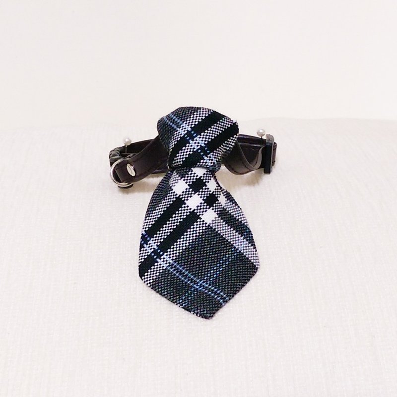 Ella Wang Design Tie pet dogs and cats gray plaid tie tie - ปลอกคอ - วัสดุอื่นๆ สีเทา