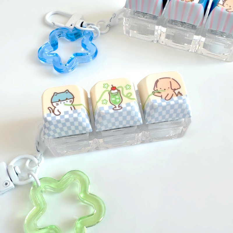 Melon Cream Soda Keycaps Keychain Fidget Keyring - Charms - Plastic 