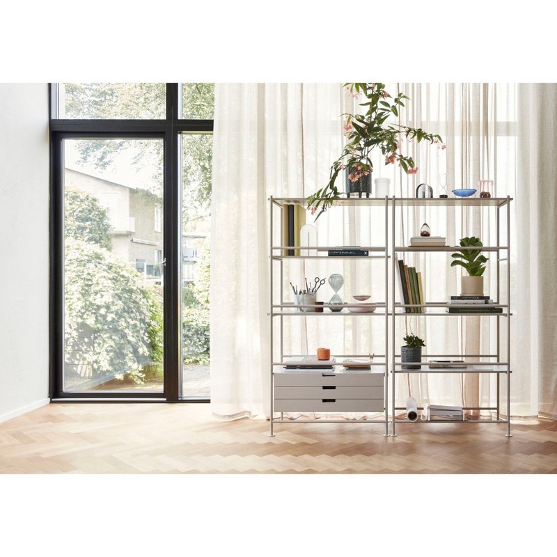 【Hübsch】－021115 Gray-white multi-layer combination storage rack-2 pieces - ชั้นวางหนังสือ - ไม้ สีเทา