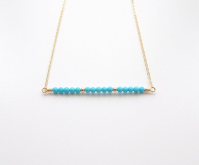 Sky Blue Sleeping Beauty Turquoise Beaded Bar 14Kgf Necklace