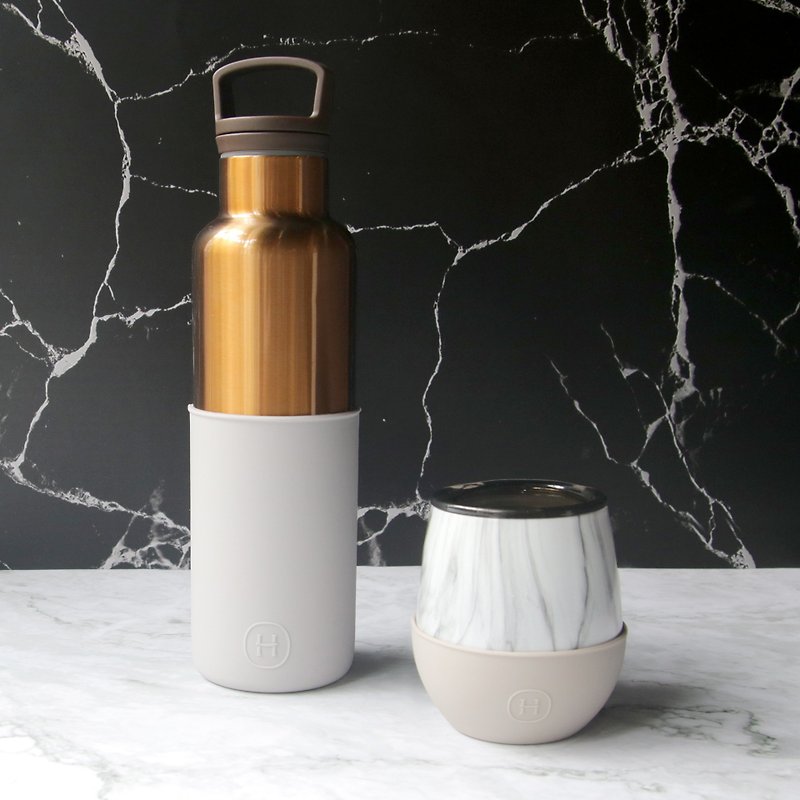 Morandi color series | CinCin 590ml & Delicia 240ml marbled glass bottle combination - Pitchers - Stainless Steel Gray