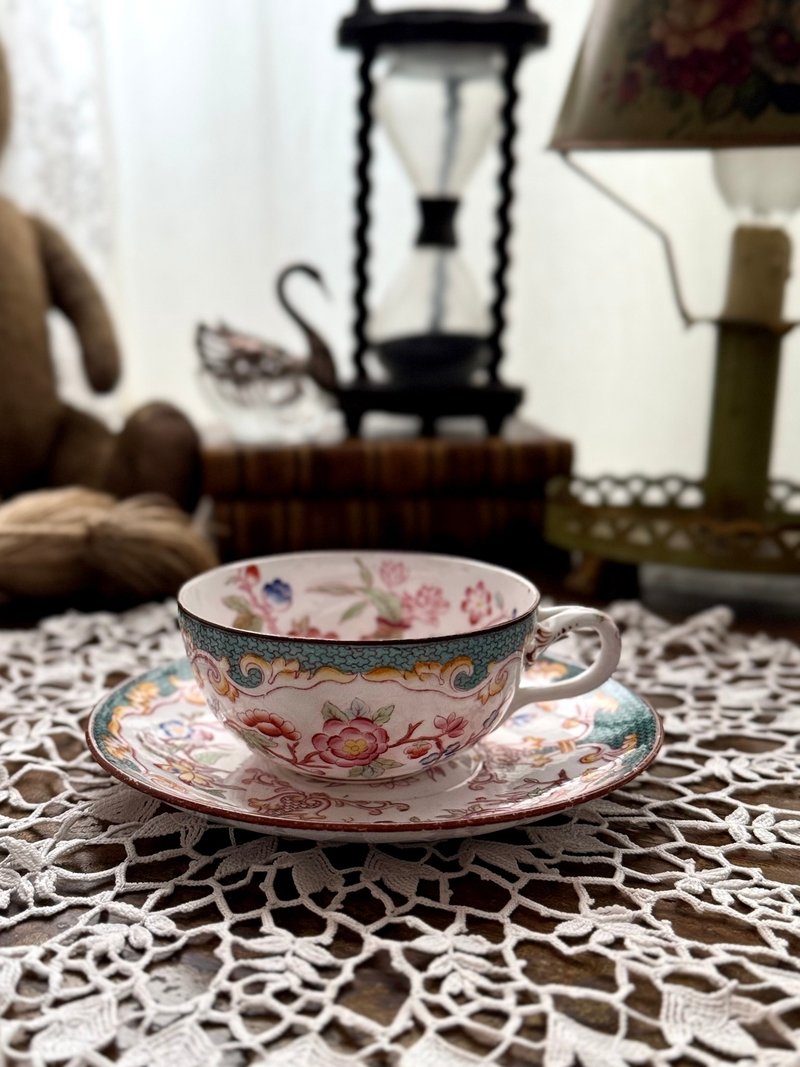 50298-絕美法國古董Sarreguemines MINTON手繪茶杯茶碟 - 茶壺/茶杯/茶具 - 瓷 銀色