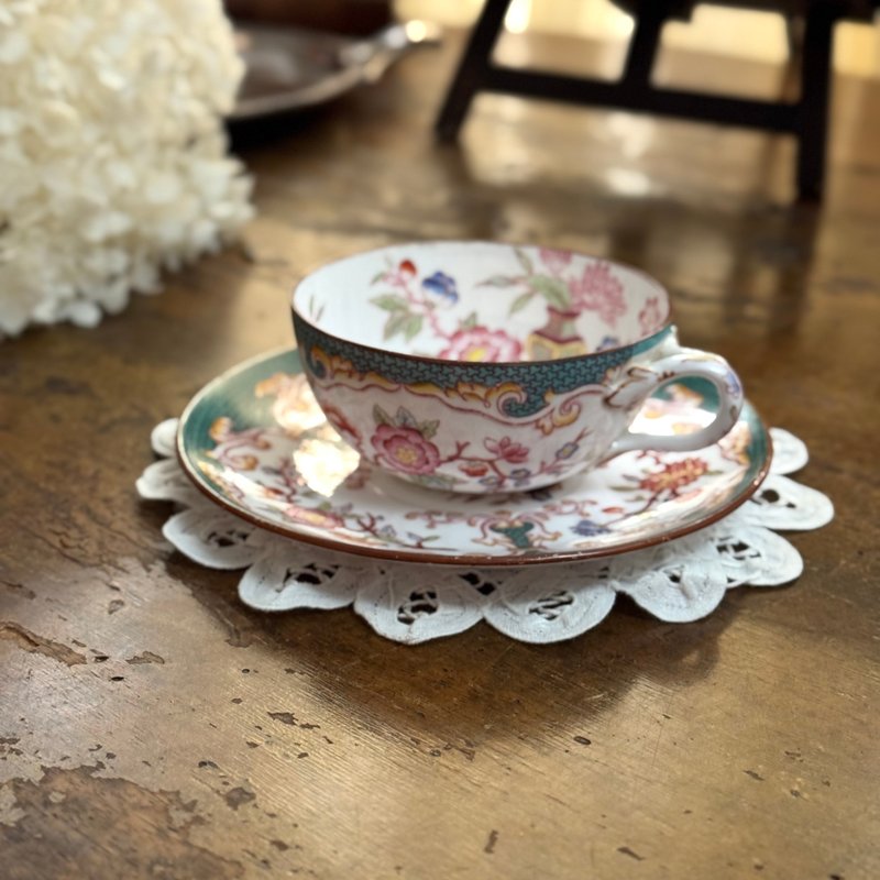 50298-絕美法國古董Sarreguemines MINTON248手繪茶杯茶碟 - 茶壺/茶杯/茶具 - 瓷 銀色