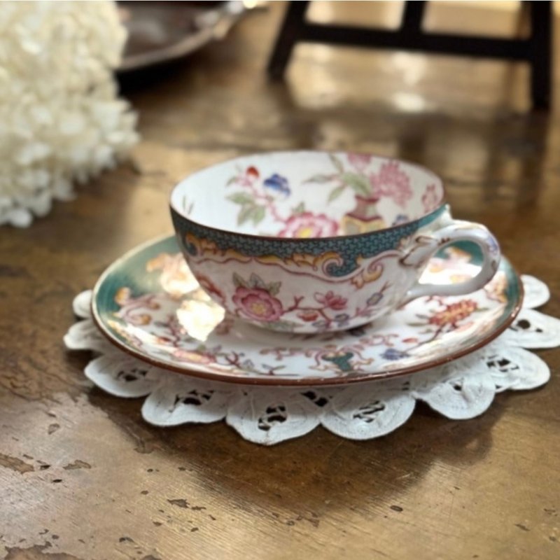50437-絕美法國古董Sarreguemines MINTON248手繪茶杯茶碟 - 茶壺/茶杯/茶具 - 瓷 銀色