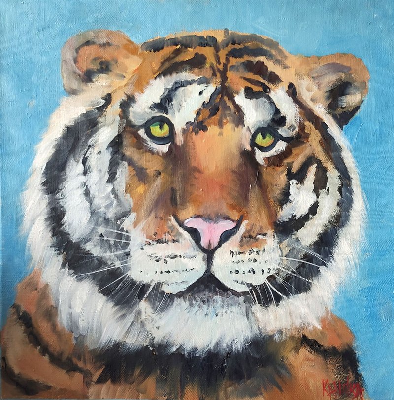 Tiger Original Art Predator Oil Painting Tiger Wall Art - โปสเตอร์ - วัสดุอื่นๆ หลากหลายสี