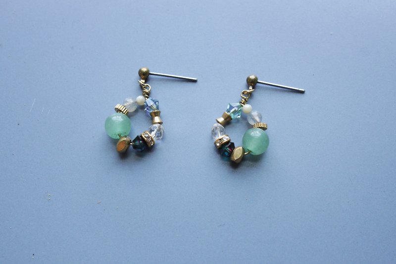 │ Small Garden│ Earrings - Dongling Jade (Swarovski Version) - Earrings & Clip-ons - Other Metals Green