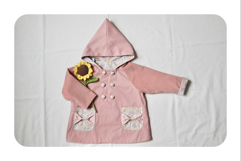 Coral Pink X Floral Long Jacket 100cm Suitable - Coats - Cotton & Hemp Pink