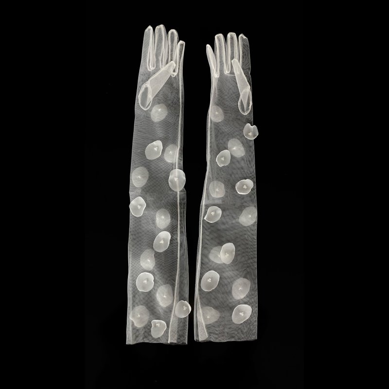 Organdy Crystal Gloves - 手套 - 繡線 白色