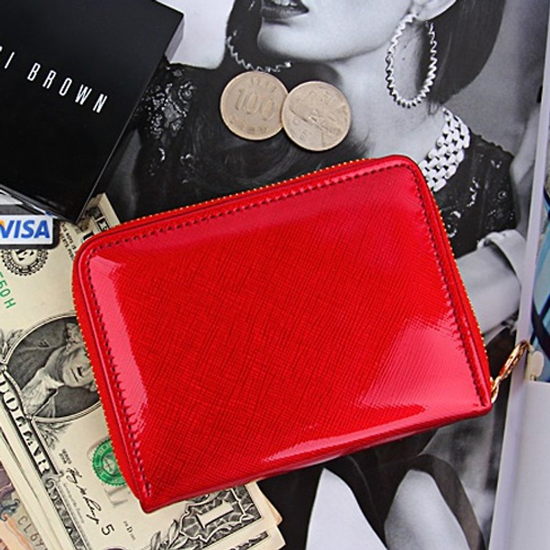 South Korea Socharming-Glossy Accordion Purse-Red - Coin Purses - Other Materials 