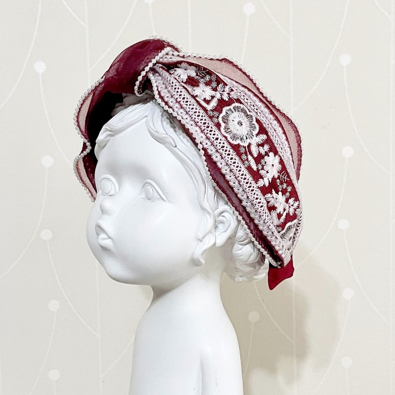 Knotted headband/embroidered headband wide version wide edge embroidered headband style knotted hair cave headband headwear - ที่คาดผม - วัสดุอื่นๆ สีแดง