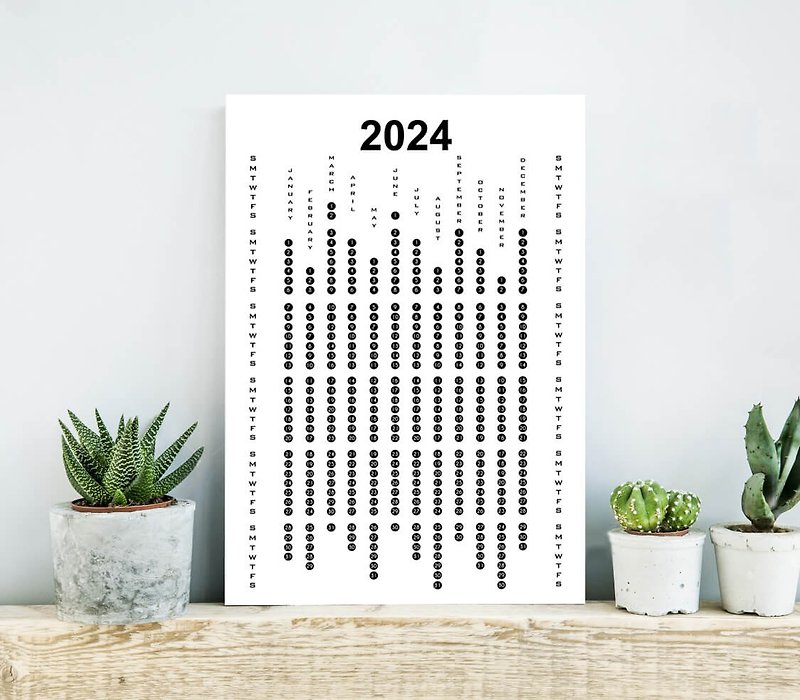 Yearly Wall Calendar 2024, 12 Months White Black Calendar - 掛牆畫/海報 - 紙 