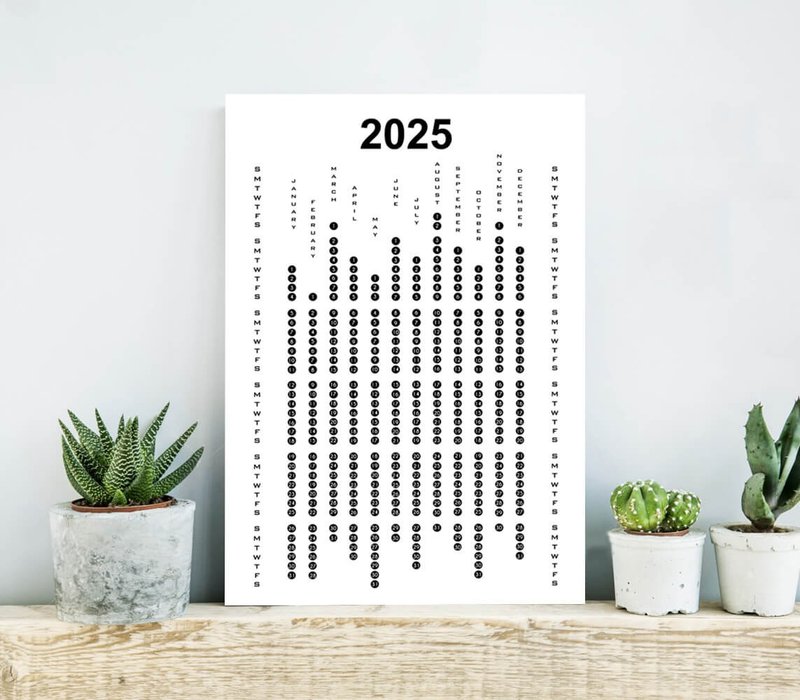 Yearly Wall Calendar 2025, 12 Months White Black Calendar - โปสเตอร์ - กระดาษ 