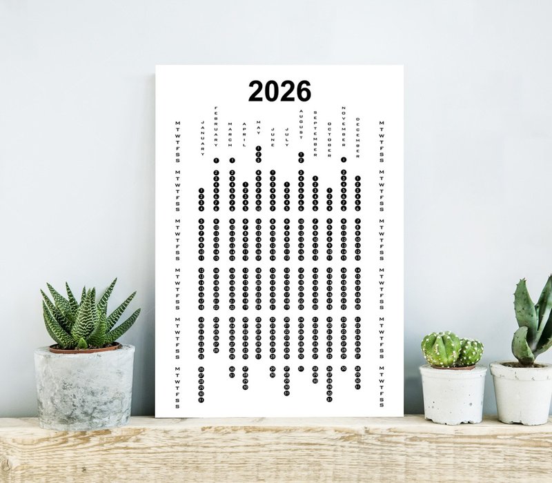 2026年 壁掛けカレンダー 12ヶ月 ホワイト ブラック カレンダー - ポスター・絵 - 紙 