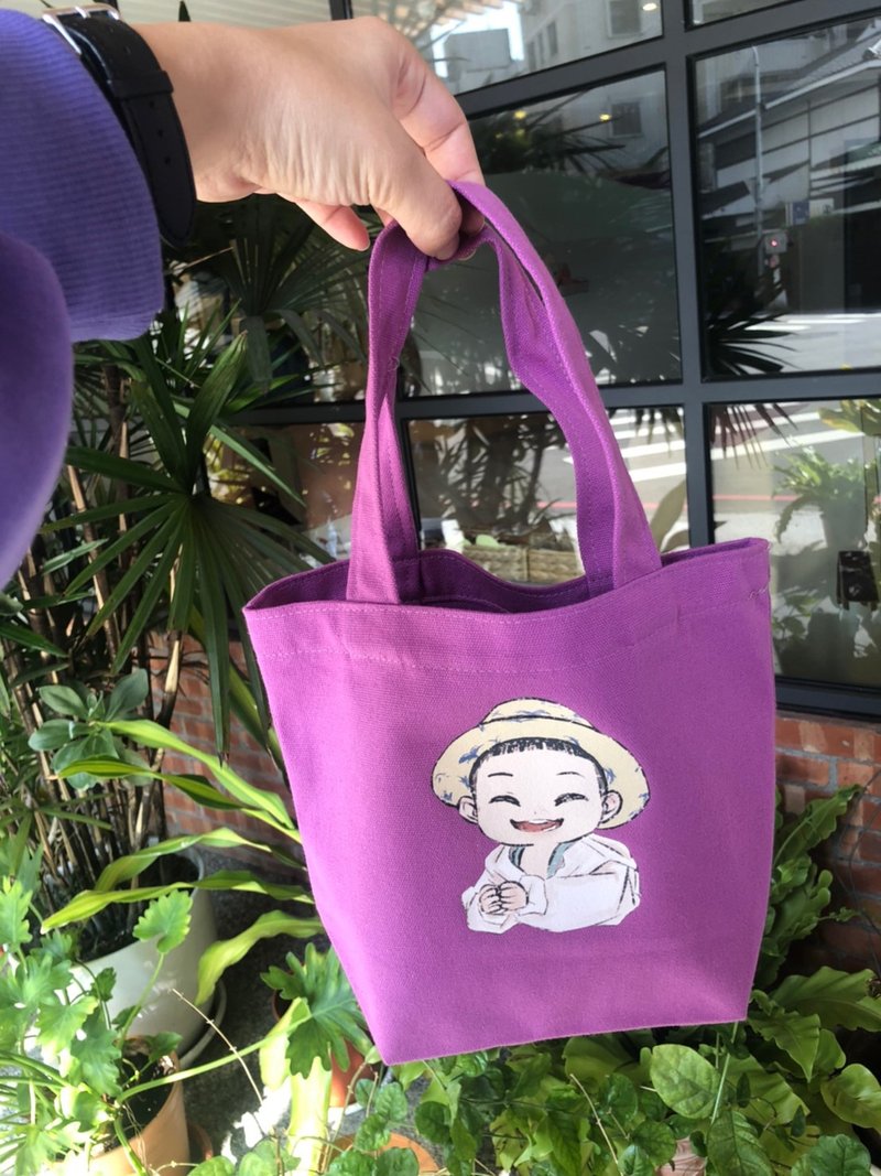 手繪Q版【便當包】蠟筆風繪師 多款商品及繪製風格可訂製禮物 - 其他 - 棉．麻 紫色