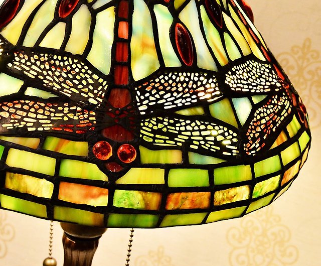 12 Inch Classic Dragonfly Alloy Table, Stained Glass Table Lamp Dragonfly