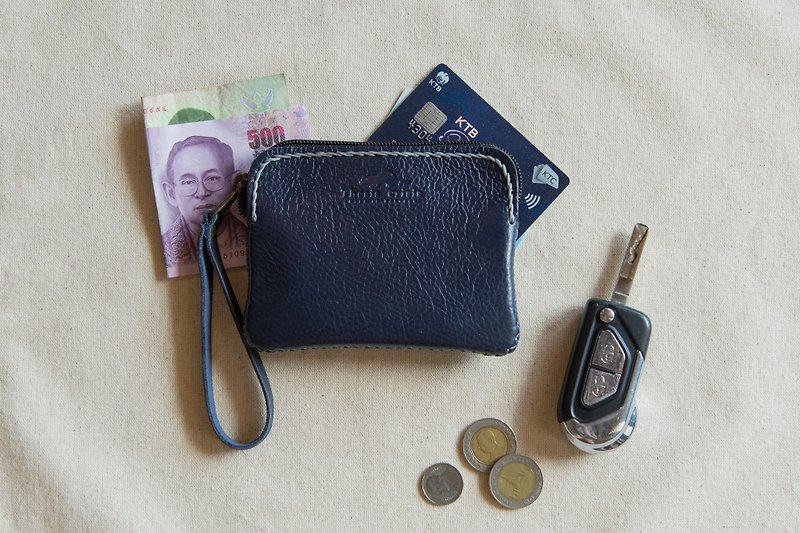 TRIPLET MINI-NAVY/DARK BLUE (LEATHER SMALL COIN PURSE) - กระเป๋าใส่เหรียญ - หนังแท้ สีน้ำเงิน