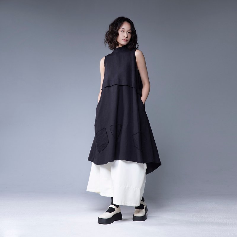Aman No.4 Fairy Ocean No. 1 Sleeveless Black Linen - One Piece Dresses - Cotton & Hemp 