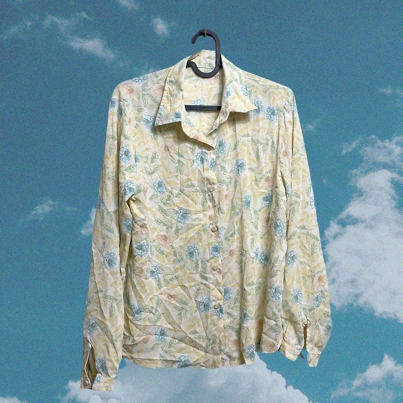 【Morefun Vintage Selection】All-over floral shirt - Women's Tops - Other Materials Yellow